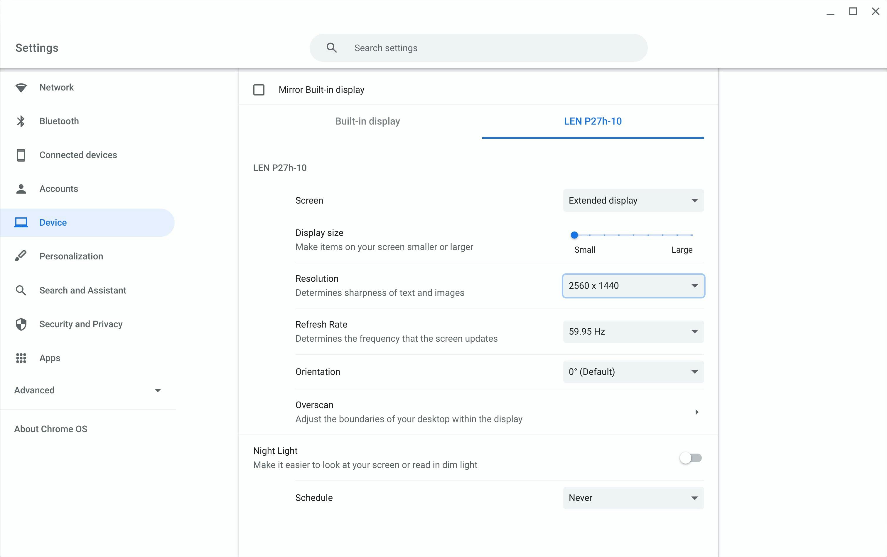External display setting options